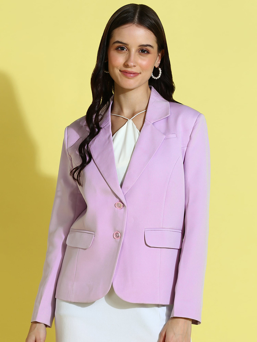 

Mast & Harbour Notched Lapel Long Sleeve Single-Breasted Casual Blazer, Purple
