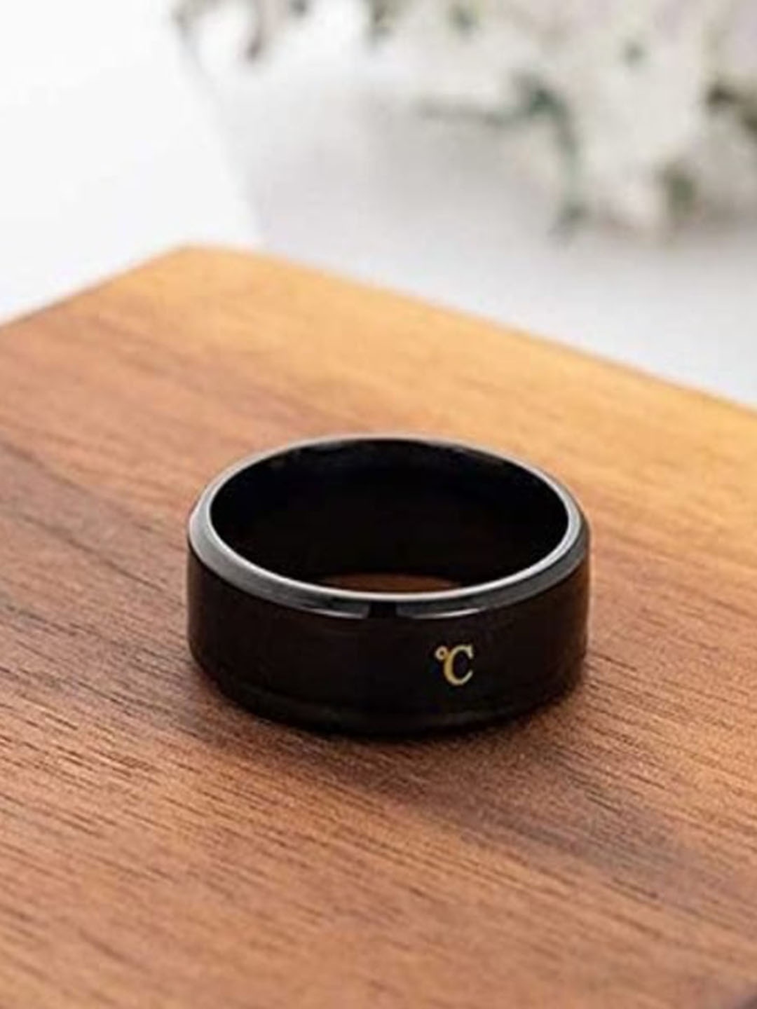 

VIEN Men Body Temperature Band Finger Ring, Black