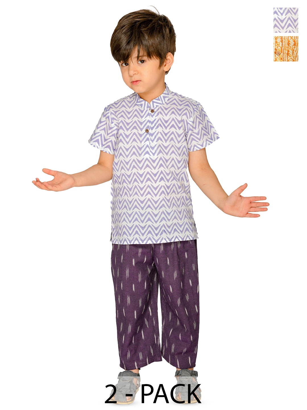 

Tiny Bunnies Boys Pack Of 2 Printed Pure Cotton Shirt with Trousers, Purple