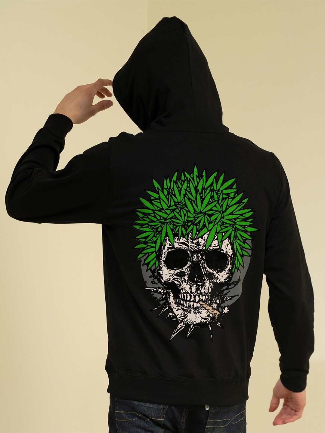 

PUNK Graphic Printed Hooded Pullover Fleece Sweatshirt, Black