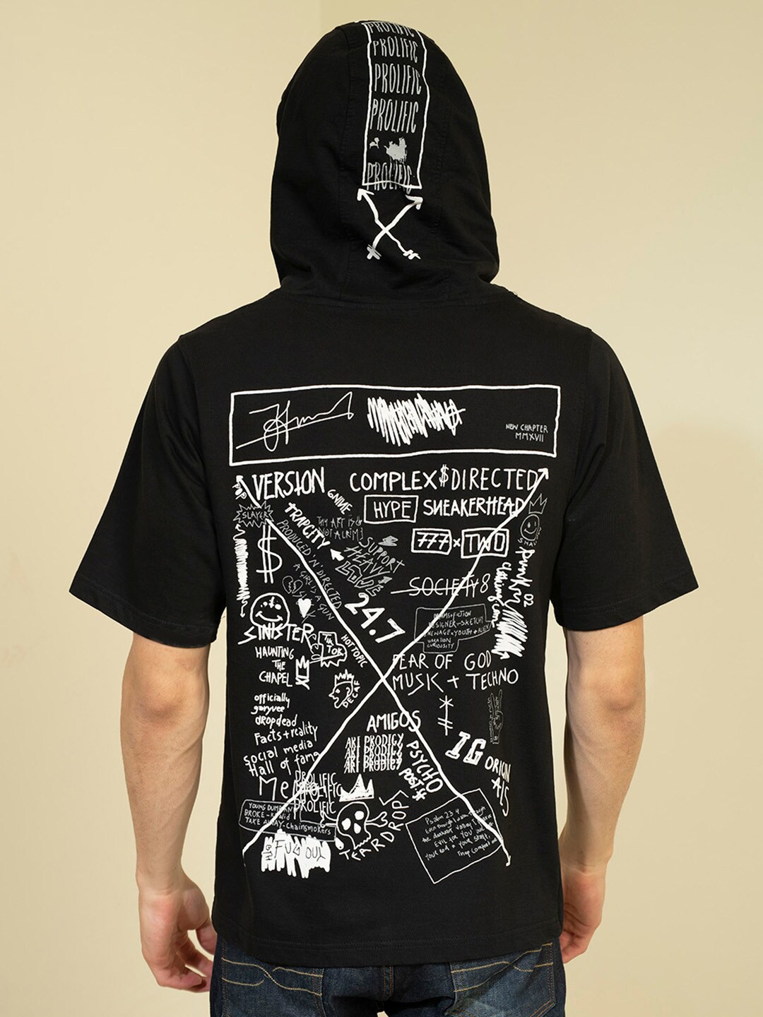 

PUNK Typography Printed Hooded Pullover Fleece Sweatshirt, Black