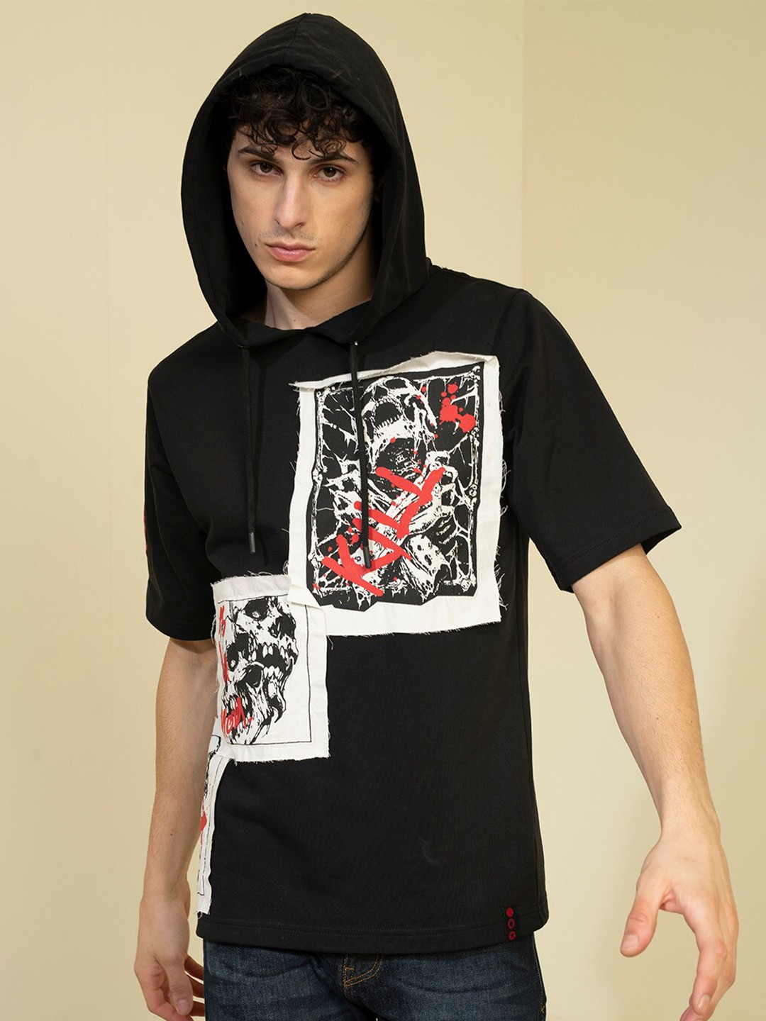 

PUNK Graphic Printed Hooded Pullover Fleece Sweatshirt, Black