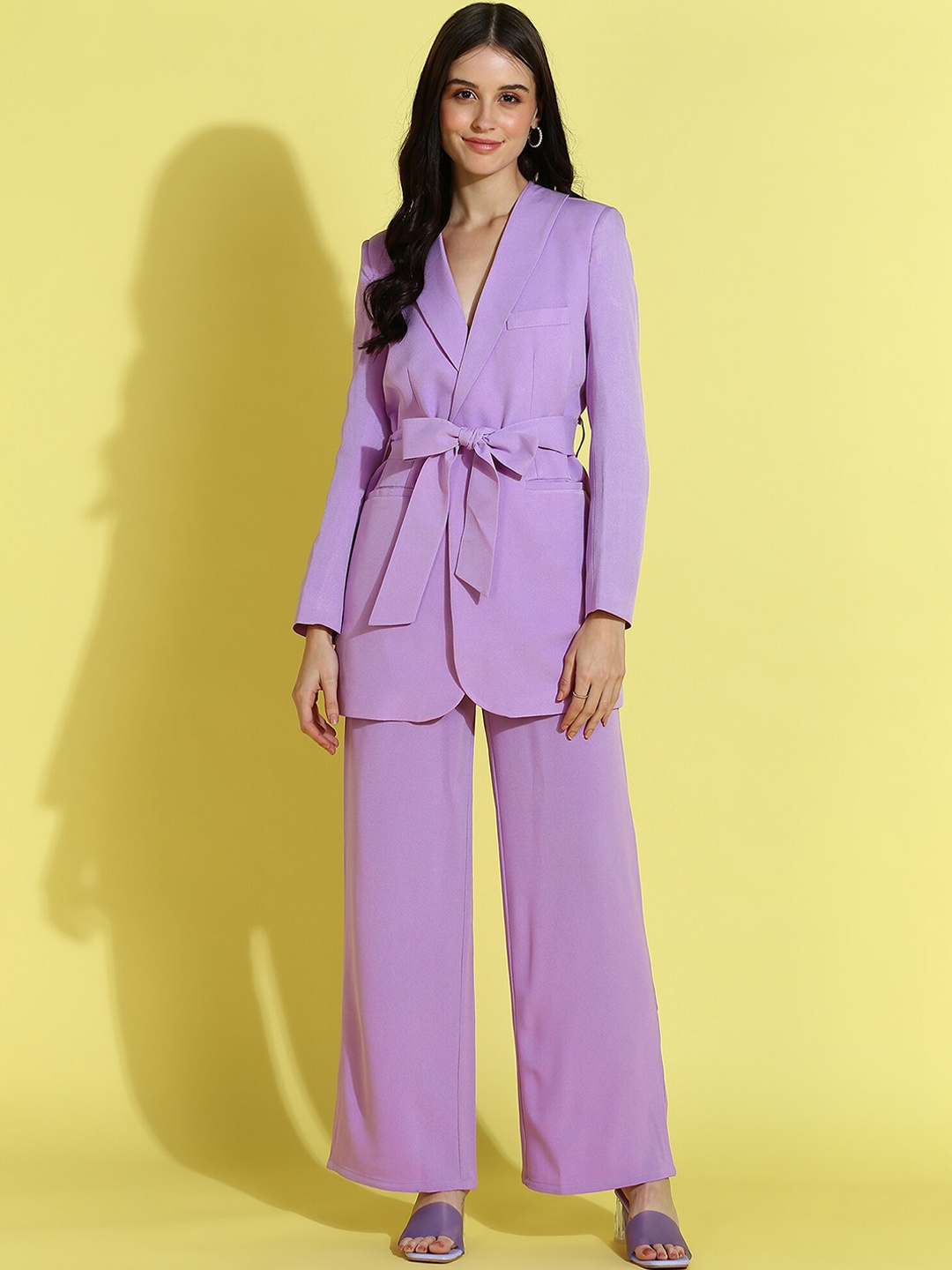 

Mast & Harbour Shawl Collar Coat With Trousers & Belt, Purple