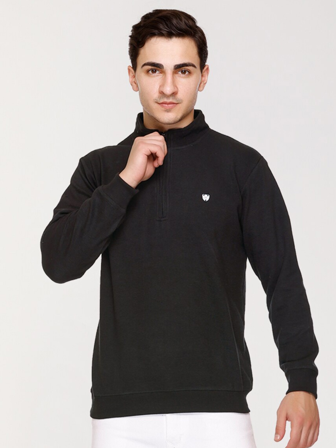 

ARRAY Mock Collar Long Sleeves Cotton Sweatshirt, Black