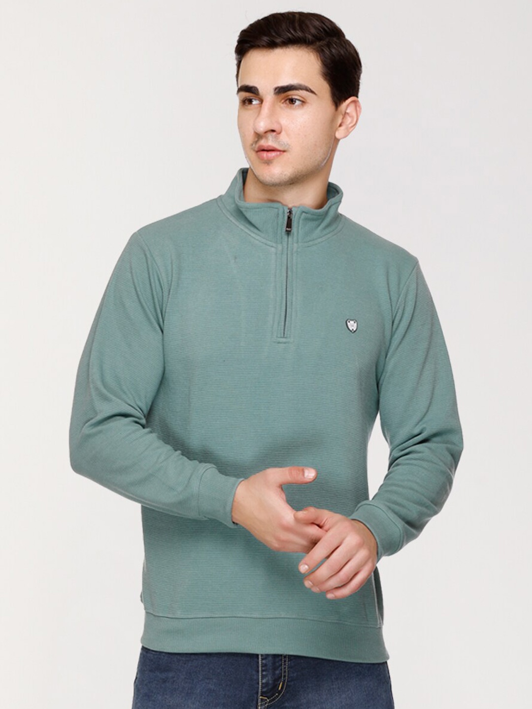 

ARRAY Mock Collar Long Sleeves Cotton Sweatshirt, Sea green