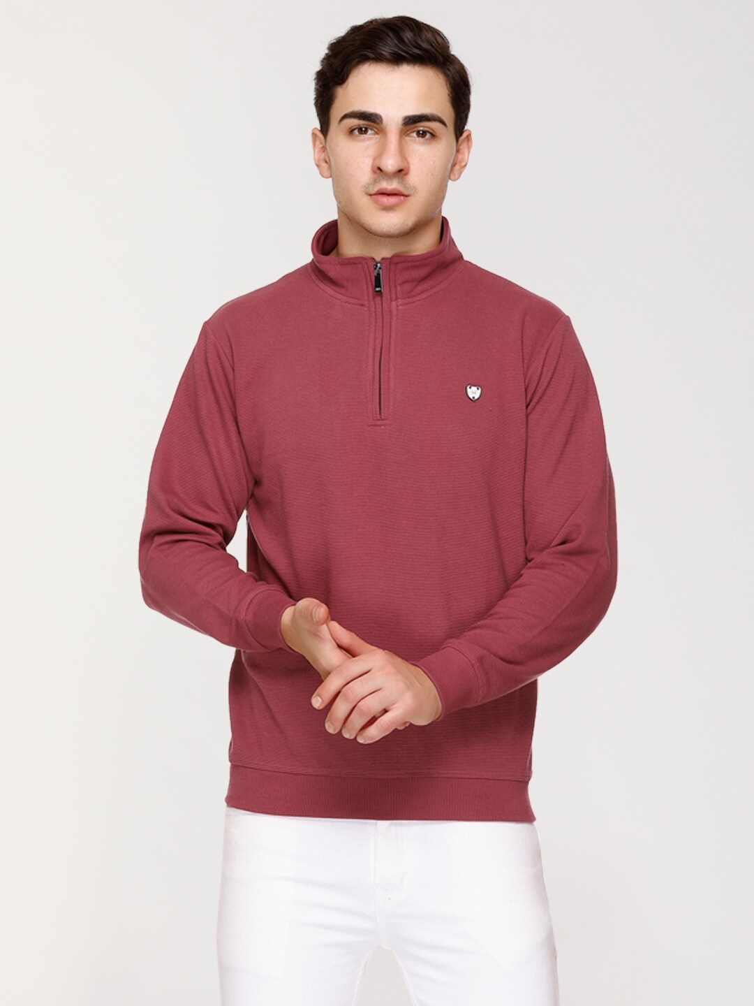 

ARRAY Mock Collar Long Sleeves Cotton Sweatshirt, Rust