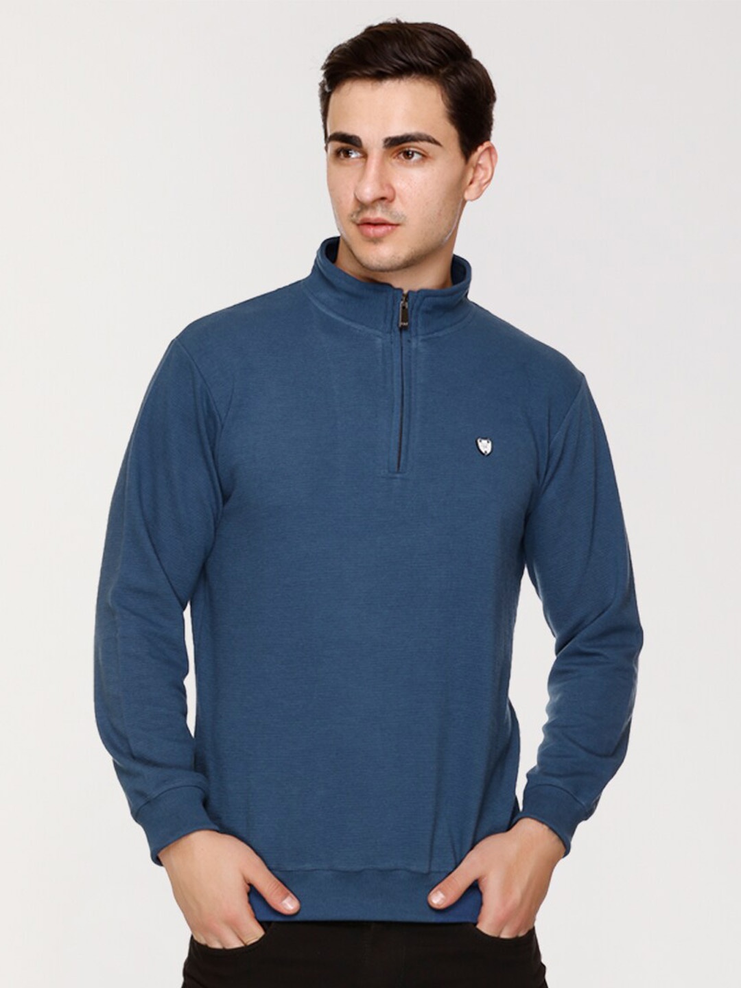 

ARRAY Mock Collar Pullover Cotton Sweatshirt, Blue