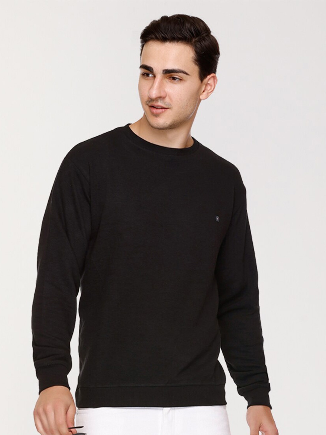 

ARRAY Round Neck Pullover Cotton Sweatshirt, Black