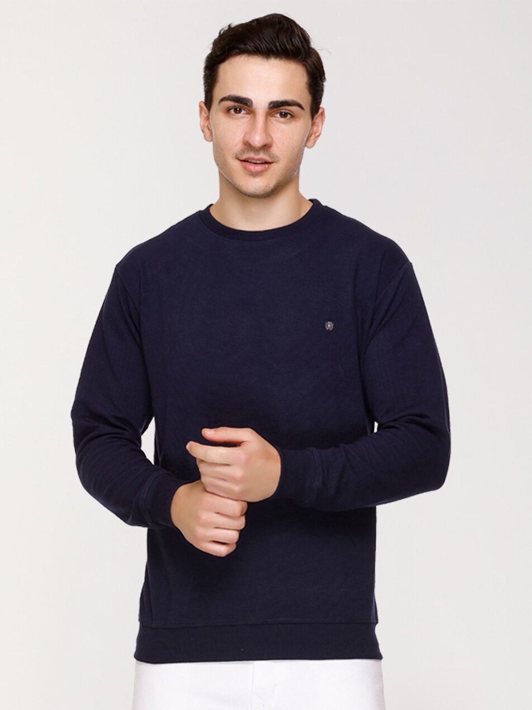 

ARRAY Round Neck Pullover Cotton Sweatshirt, Navy blue