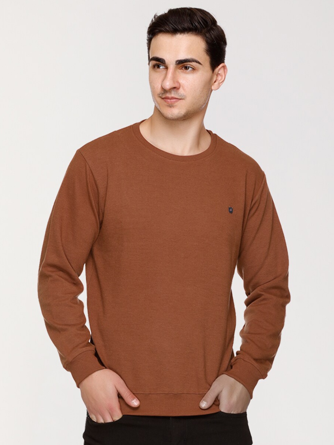 

ARRAY Round Neck Pullover Cotton Sweatshirt, Brown