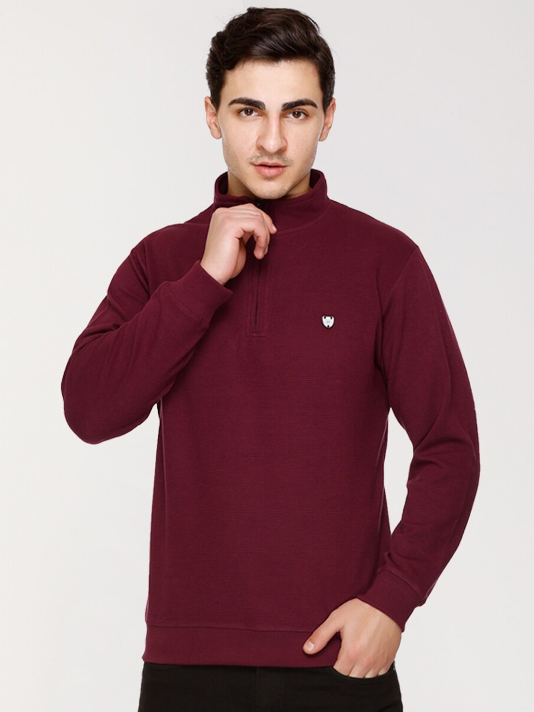 

ARRAY Mock Collar Pullover Cotton Sweatshirt, Maroon