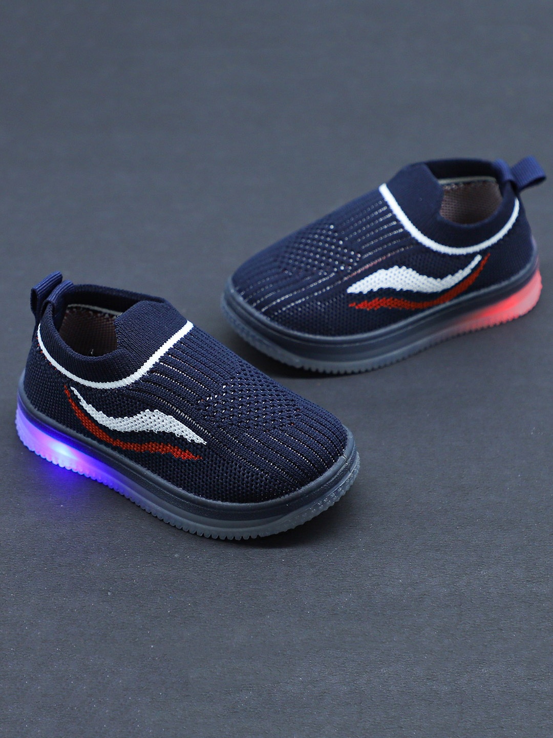 

BAESD Kids Textured Slip On Sneakers With LED Lights, Navy blue