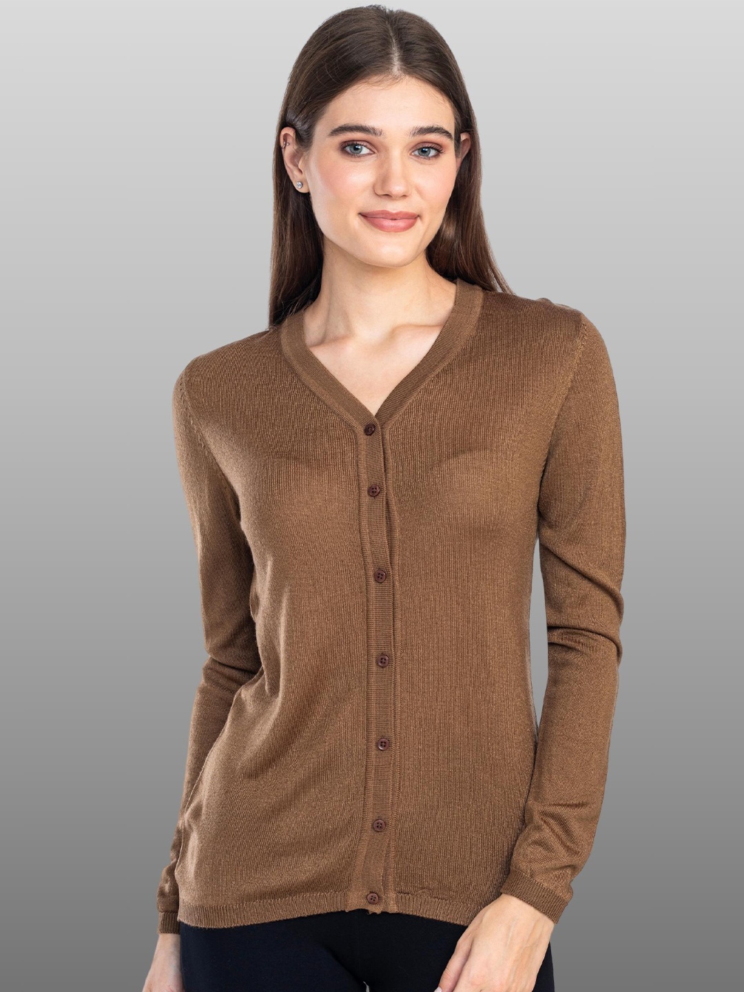 

Moda Elementi V-Neck Cardigan Sweater, Brown