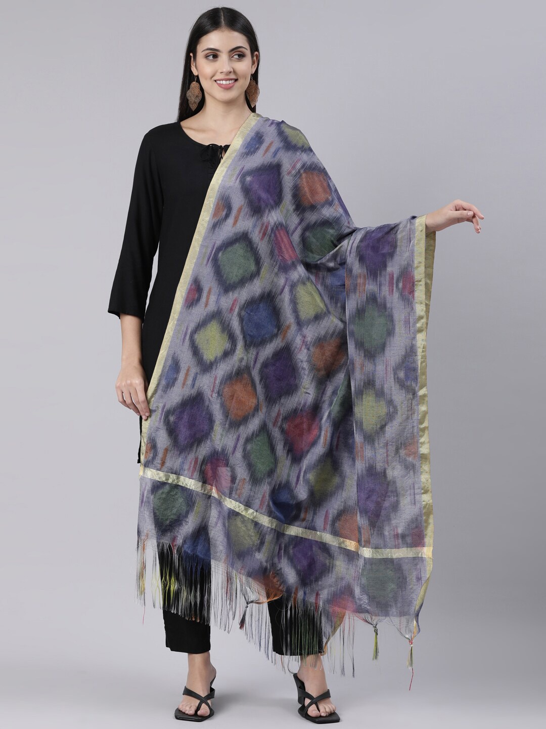 

Souchii Ethnic Motifs Printed Ikat Dupatta, Blue