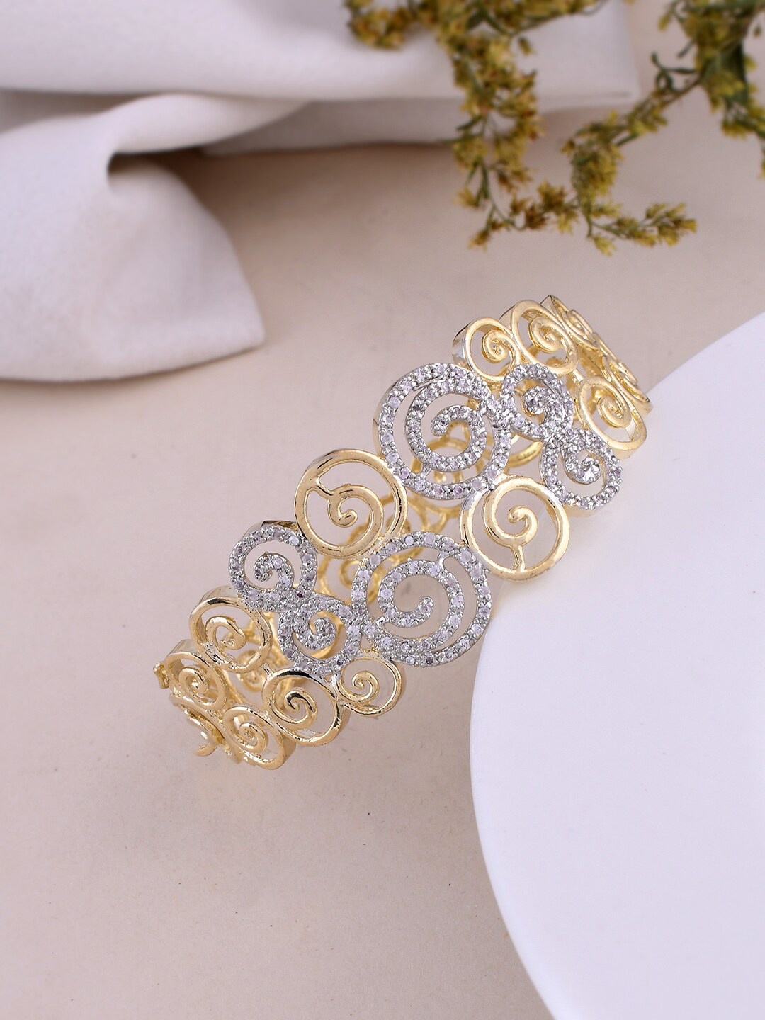 

Silvermerc Designs American Diamond Gold-Plated Kada Bracelet