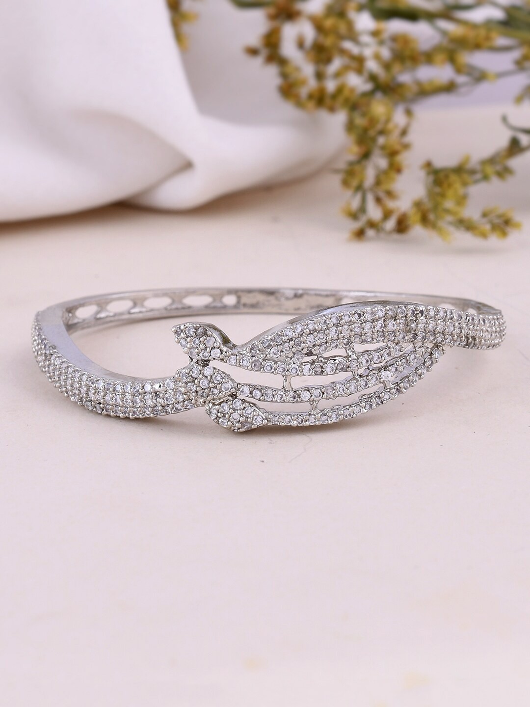 

Silvermerc Designs American Diamond Silver-Plated Kada Bracelet