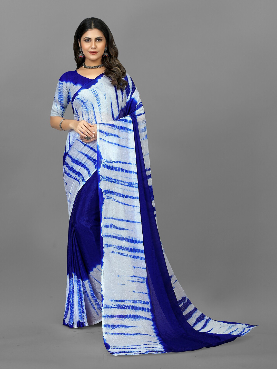

BAESD Abstract Printed Satin Saree, Blue