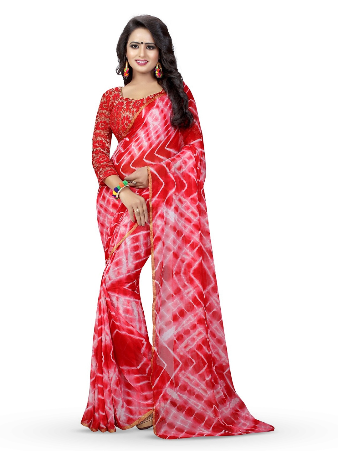 

BAESD Pure Chiffon Bandhani Saree, Pink
