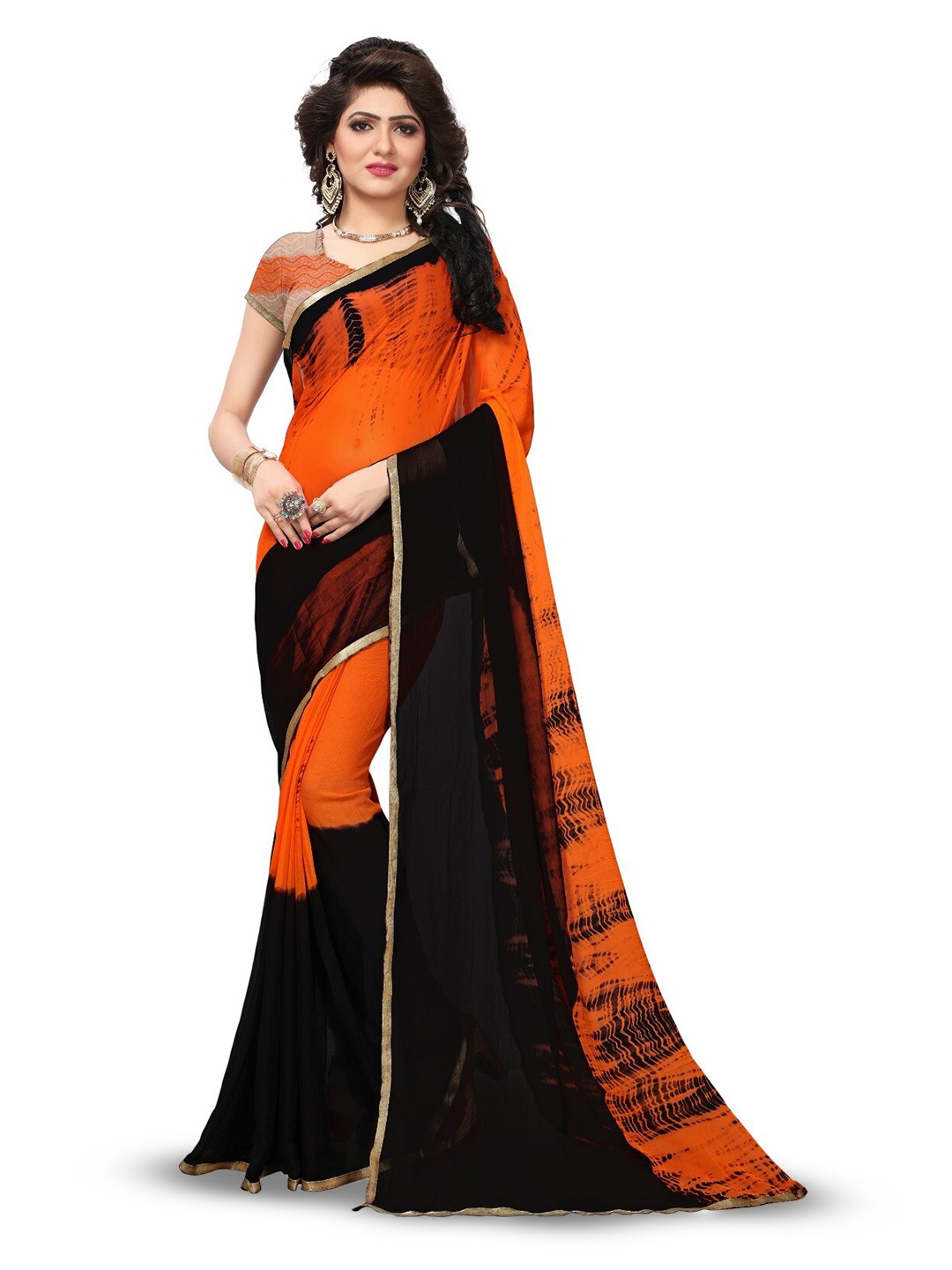 

BAESD Abstract Printed Bandhani Saree, Orange