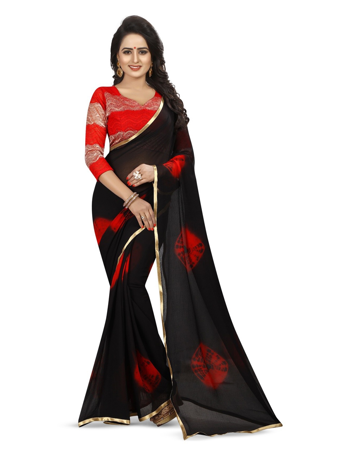 

BAESD Tie & Dyed Bandhani Saree, Red