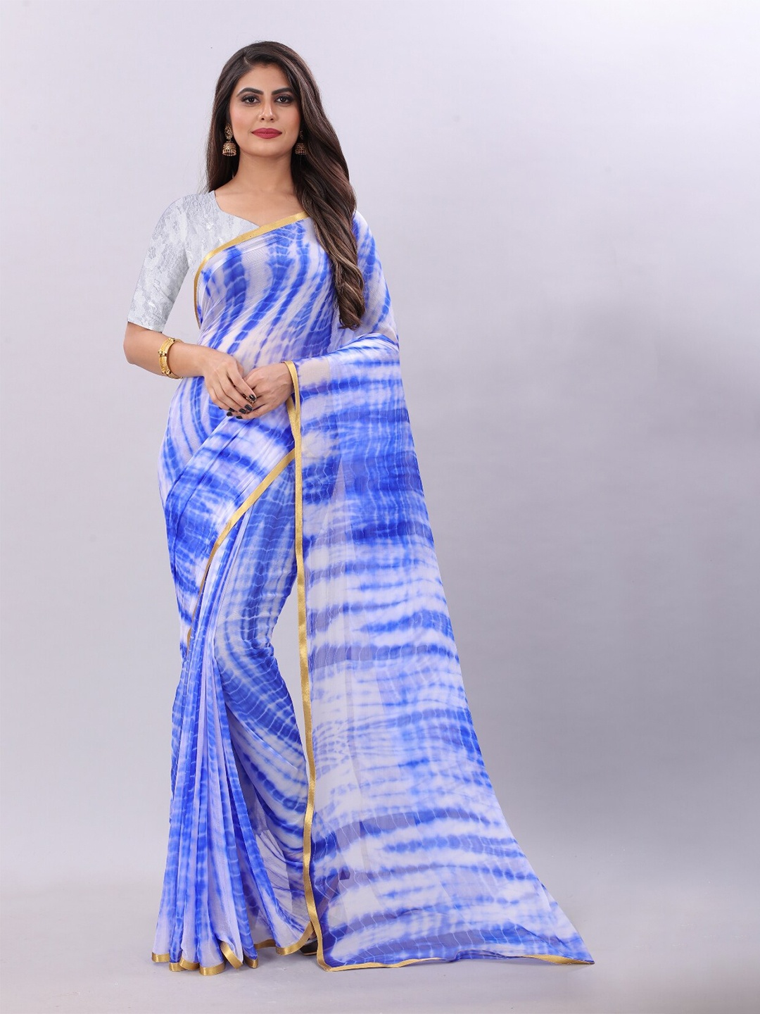 

BAESD Striped Leheriya Saree, Blue