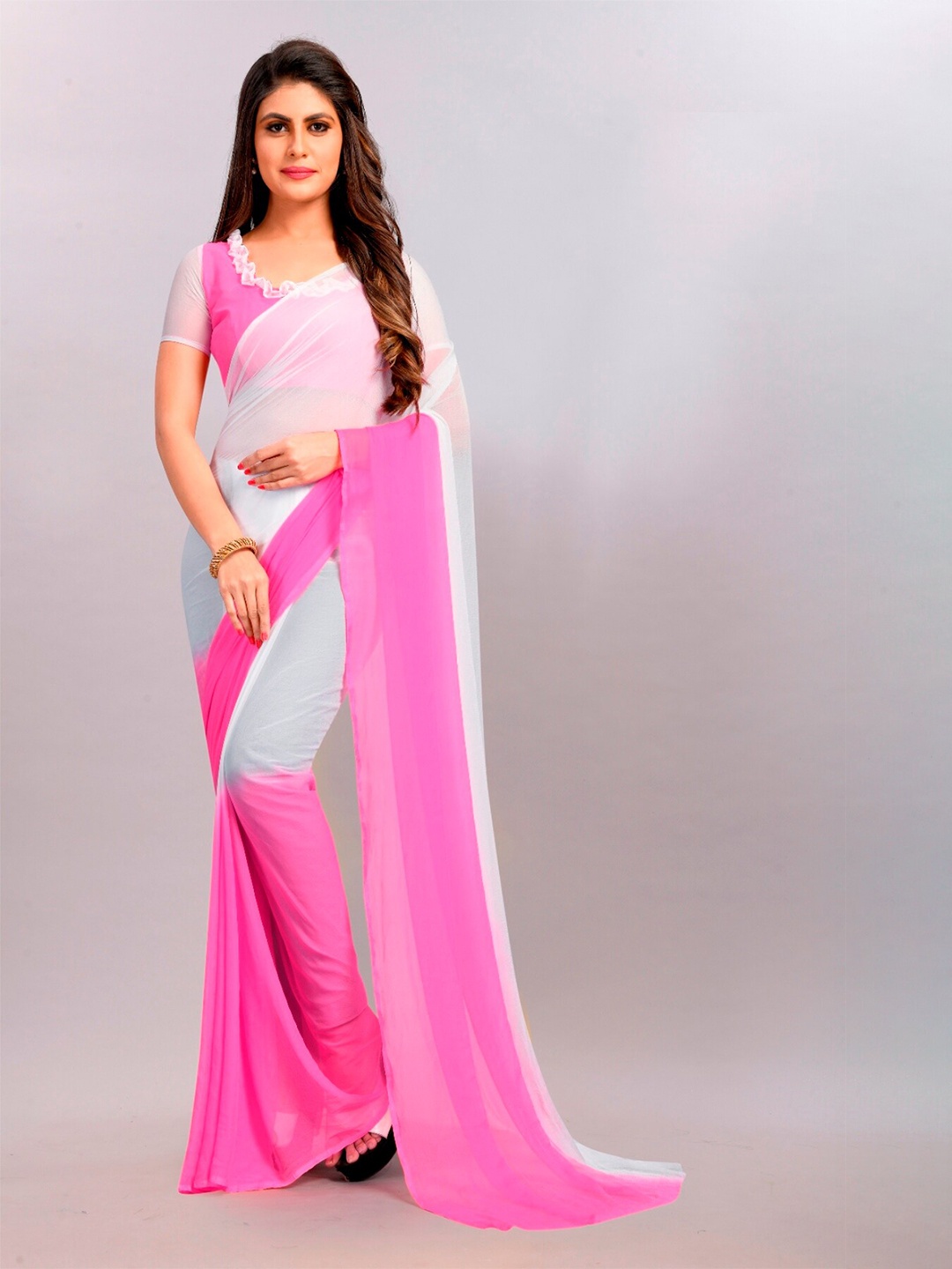 

BAESD Ombre Dyed Pure Chiffon Saree, Pink