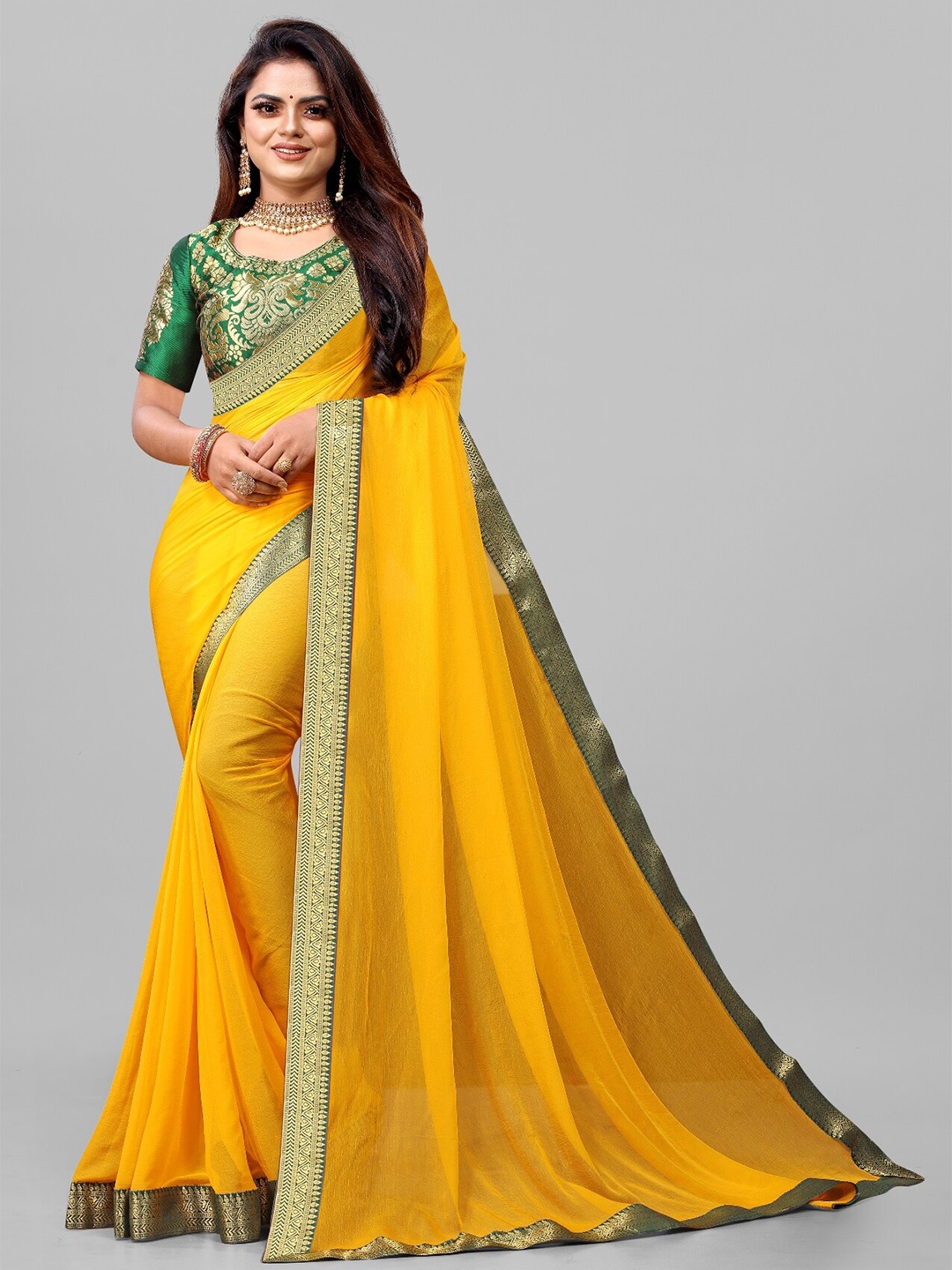 

BAESD Pure Chiffon Saree, Yellow