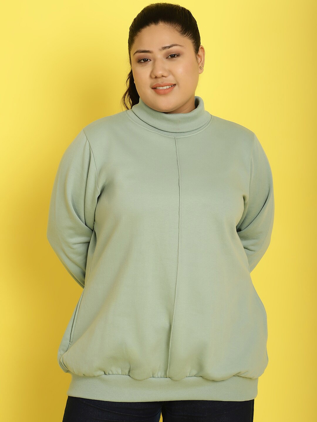 

theRebelinme Plus Size Turtle Neck Long Sleeves Fleece Pullover Sweatshirt, Green