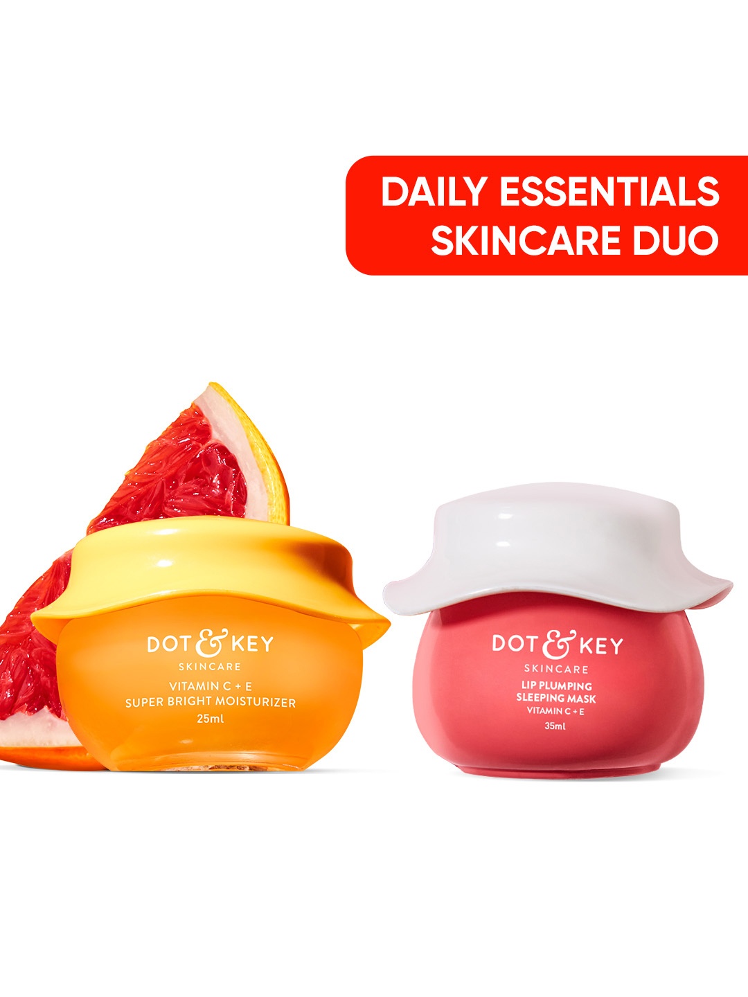 

DOT & KEY Set of Vitamin C+E Lip Plumping Mask 15ml + Oil Free Moisturizer 25ml, Yellow