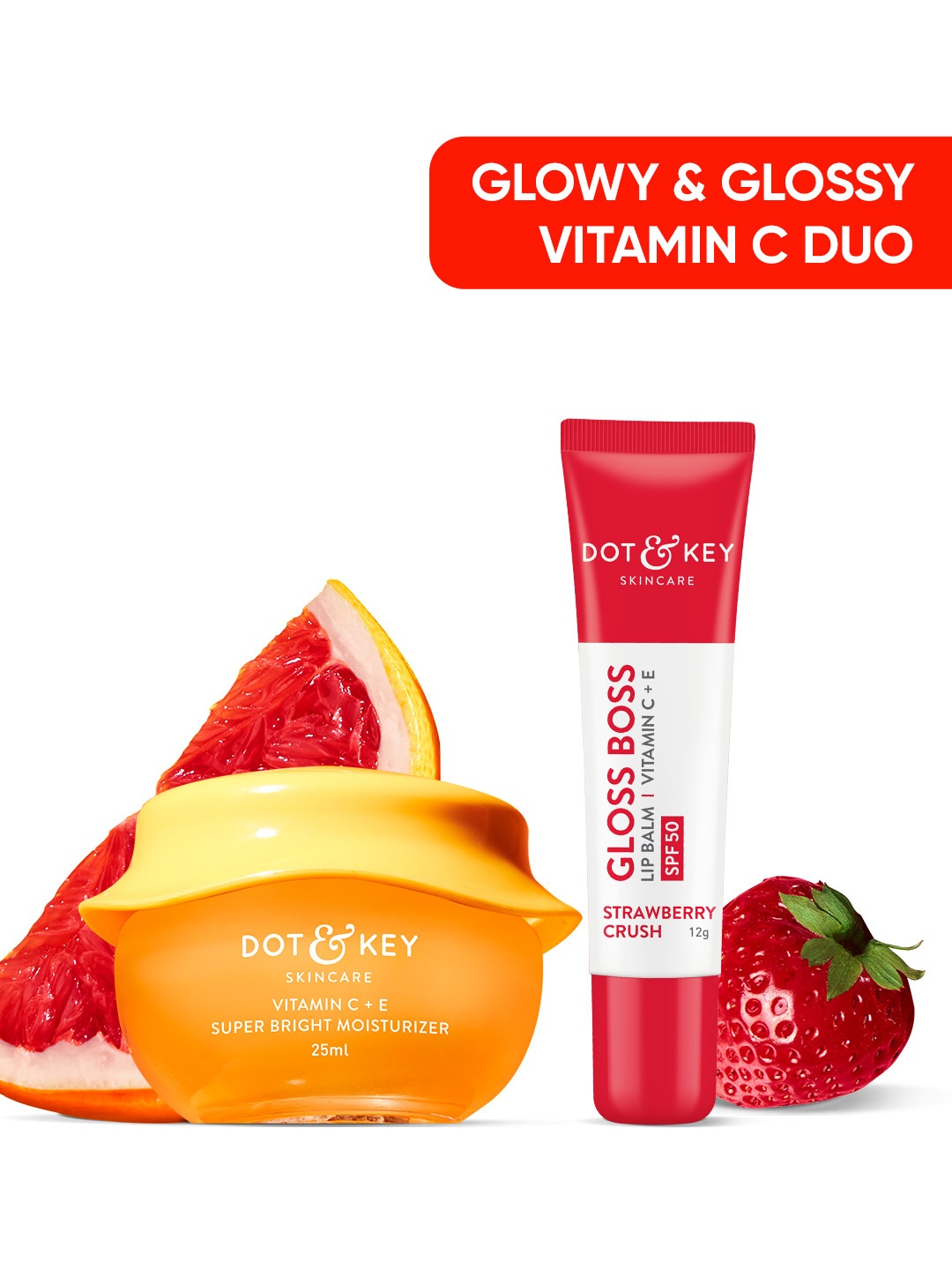 

DOT & KEY Set of Vitamin C+E Oil-Free Moisturizer 25 ml + Gloss Boss Tinted Lip Balm 12 g, Yellow