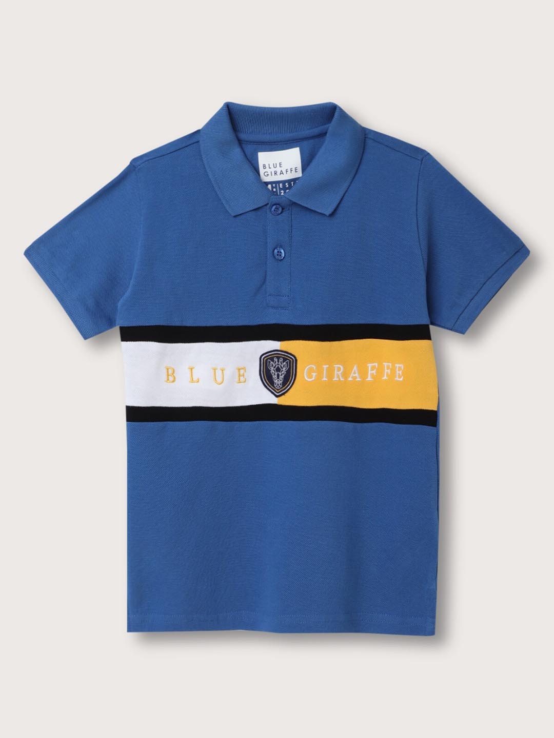 

Blue Giraffe Boys Colourblocked Polo Collar Pure Cotton T-shirt