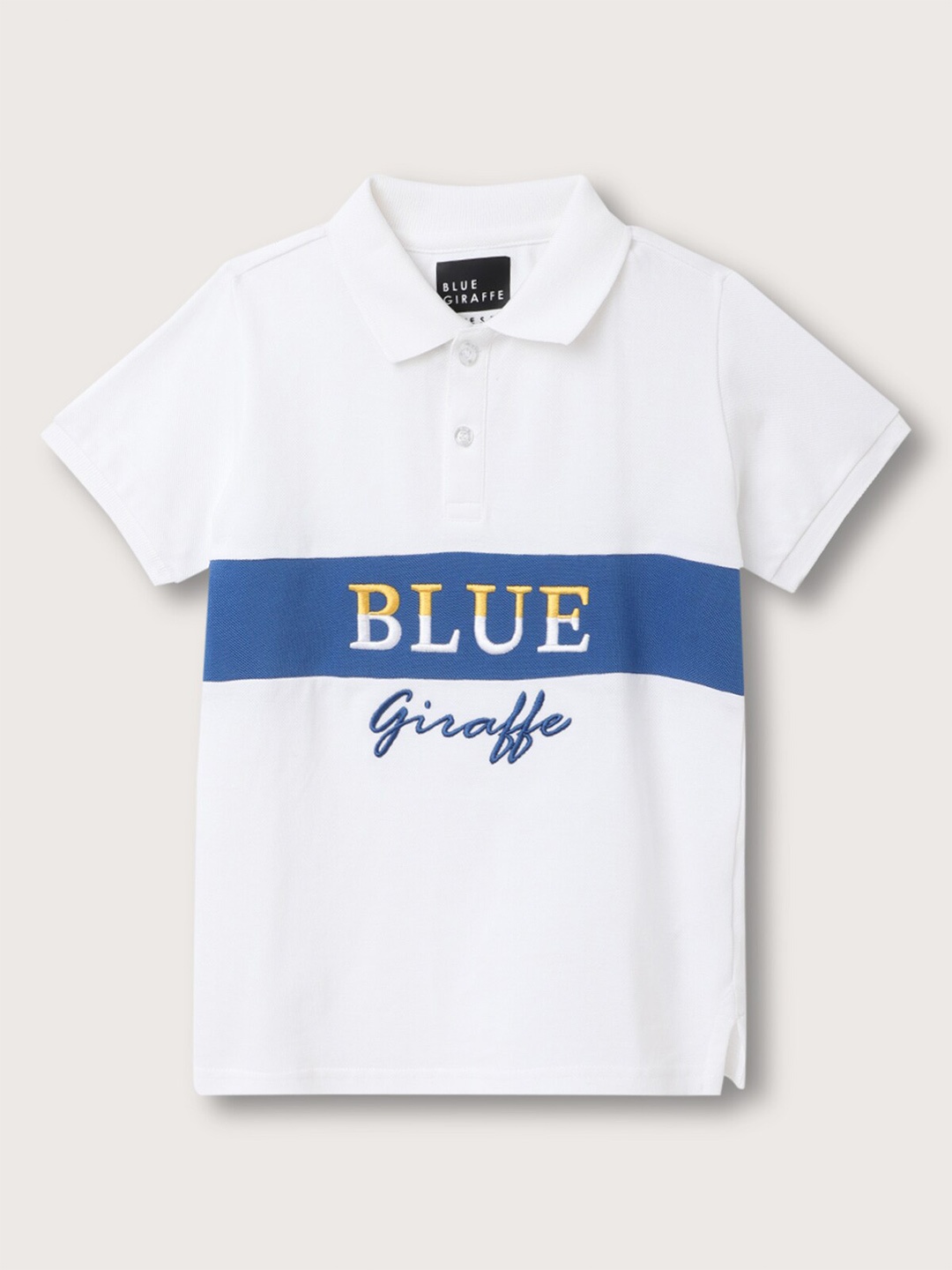 

Blue Giraffe Boys Embroidered Polo Collar Pure Cotton T-shirt, White