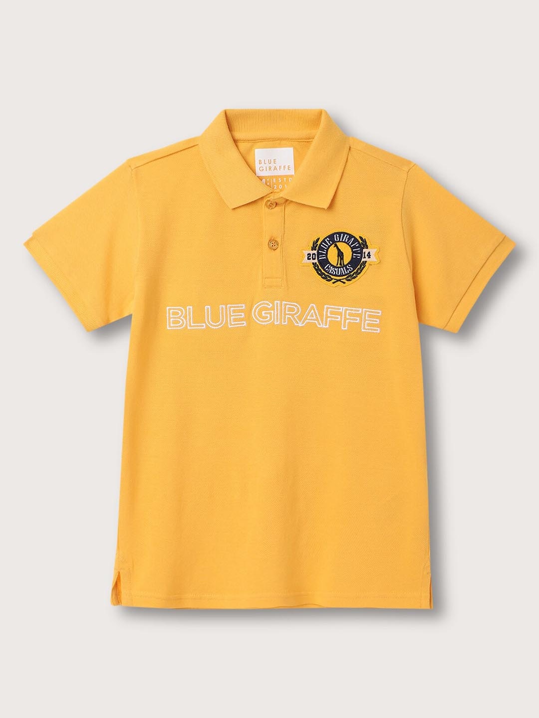 

Blue Giraffe Boys Embroidered Polo Collar Pure Cotton T-shirt, Yellow