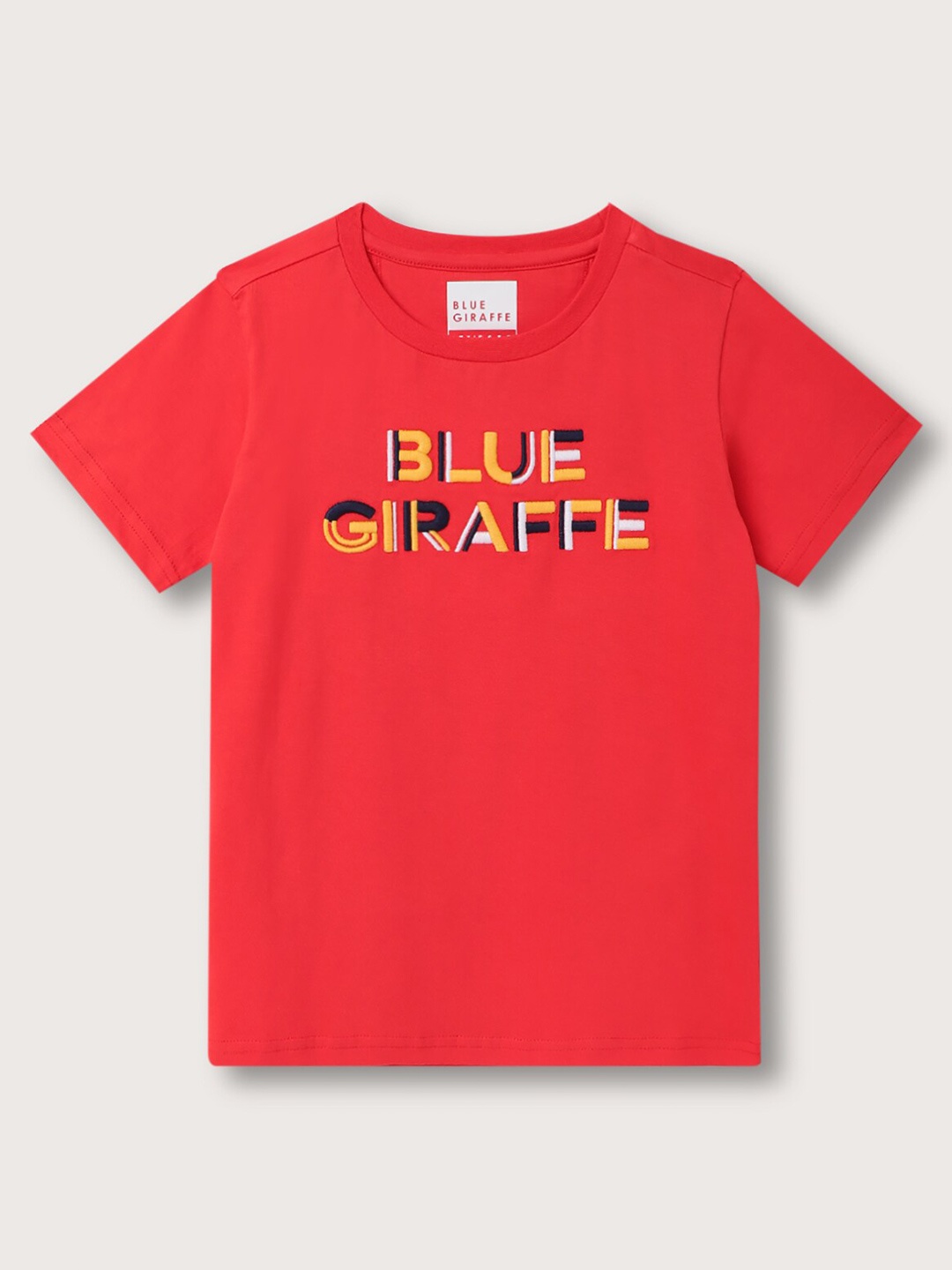 

Blue Giraffe Boys Typography Printed Round Neck Pure Cotton T-shirt, Red