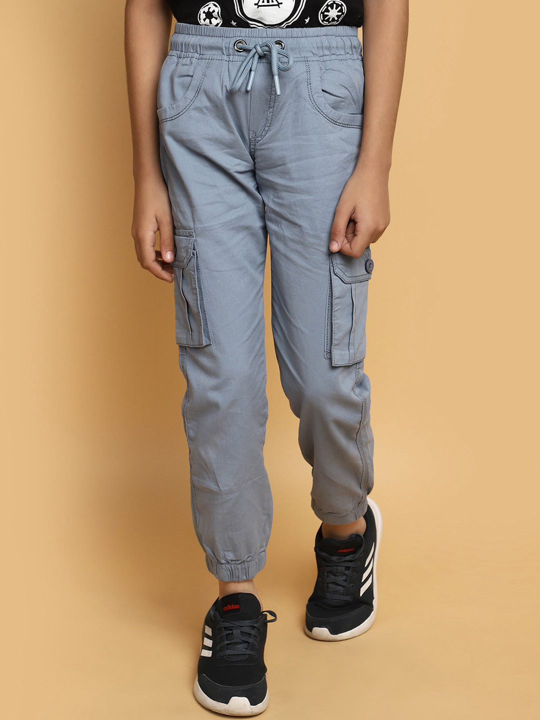 

V-Mart Boys Mid-Rise Smart Cotton Cargo Joggers, Grey