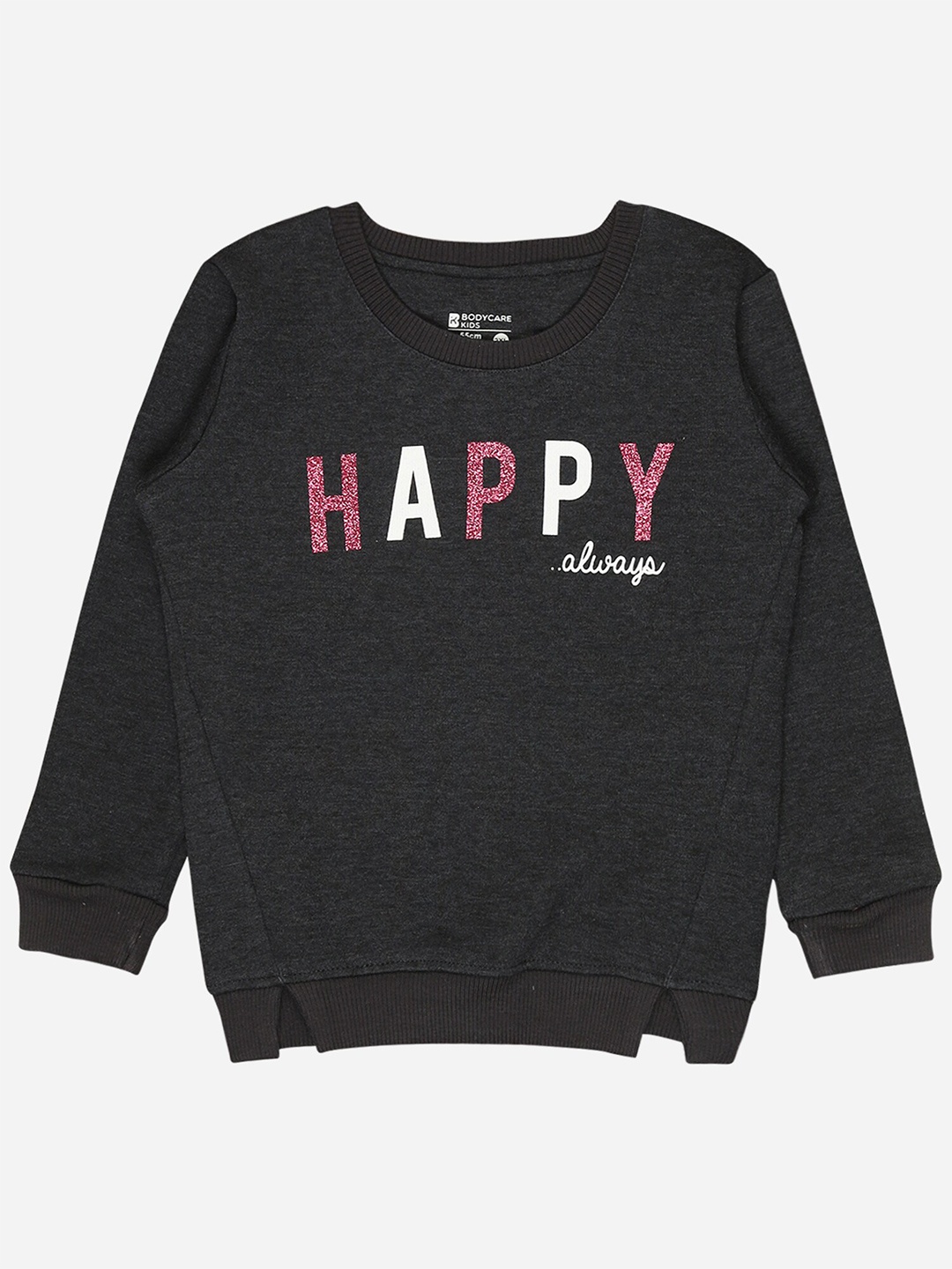 

Bodycare Kids Girls Typography Printed Pullover Fleece Sweatshirt, Charcoal