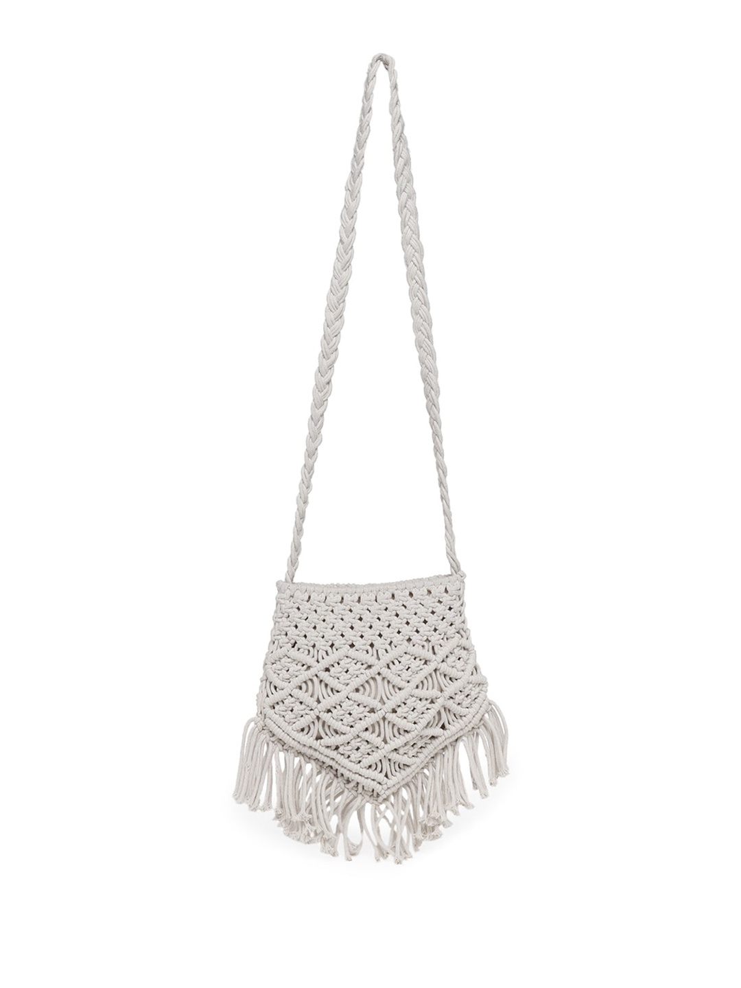 

VESTIDO MODAS Self Designed Macrame Cotton Sling Bag, Off white
