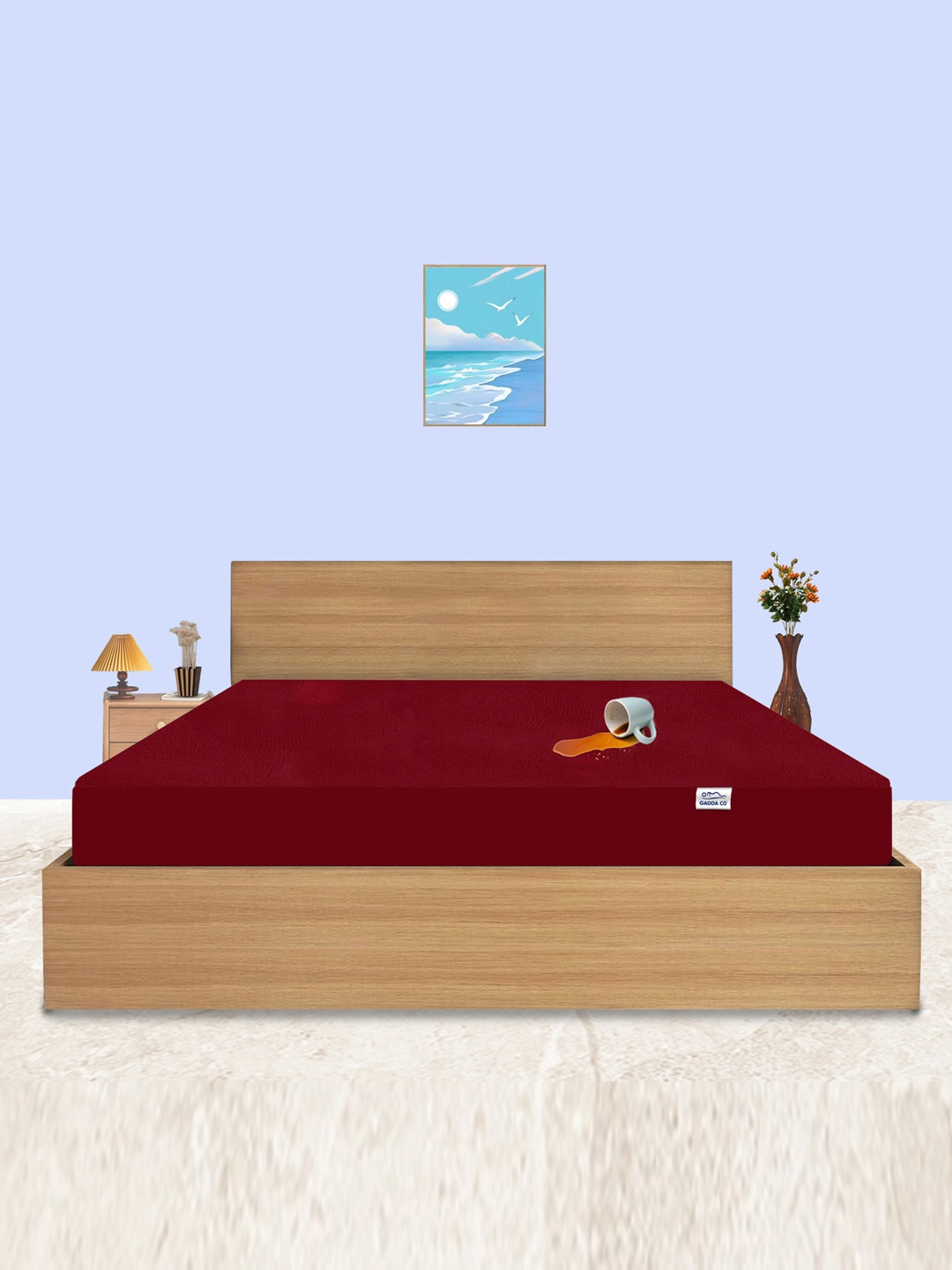 GADDA CO Maroon King Size 100% Waterproof Premium Polycotton Mattress Protector