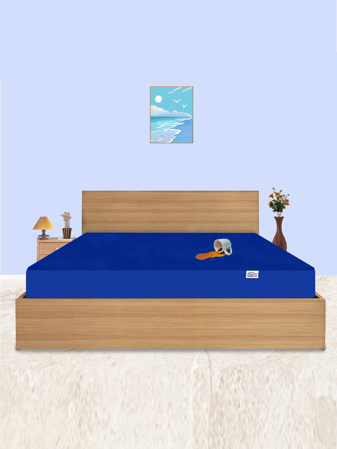 GADDA CO Royal Blue King Size 100% Waterproof Premium Polycotton Mattress Protector