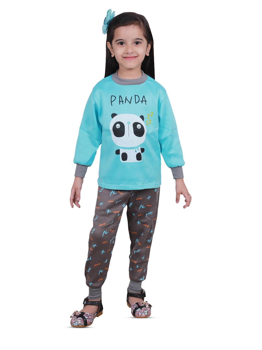 

ahhaaaa Girls Graphic Printed Round Neck T-shirt & Joggers, Turquoise blue