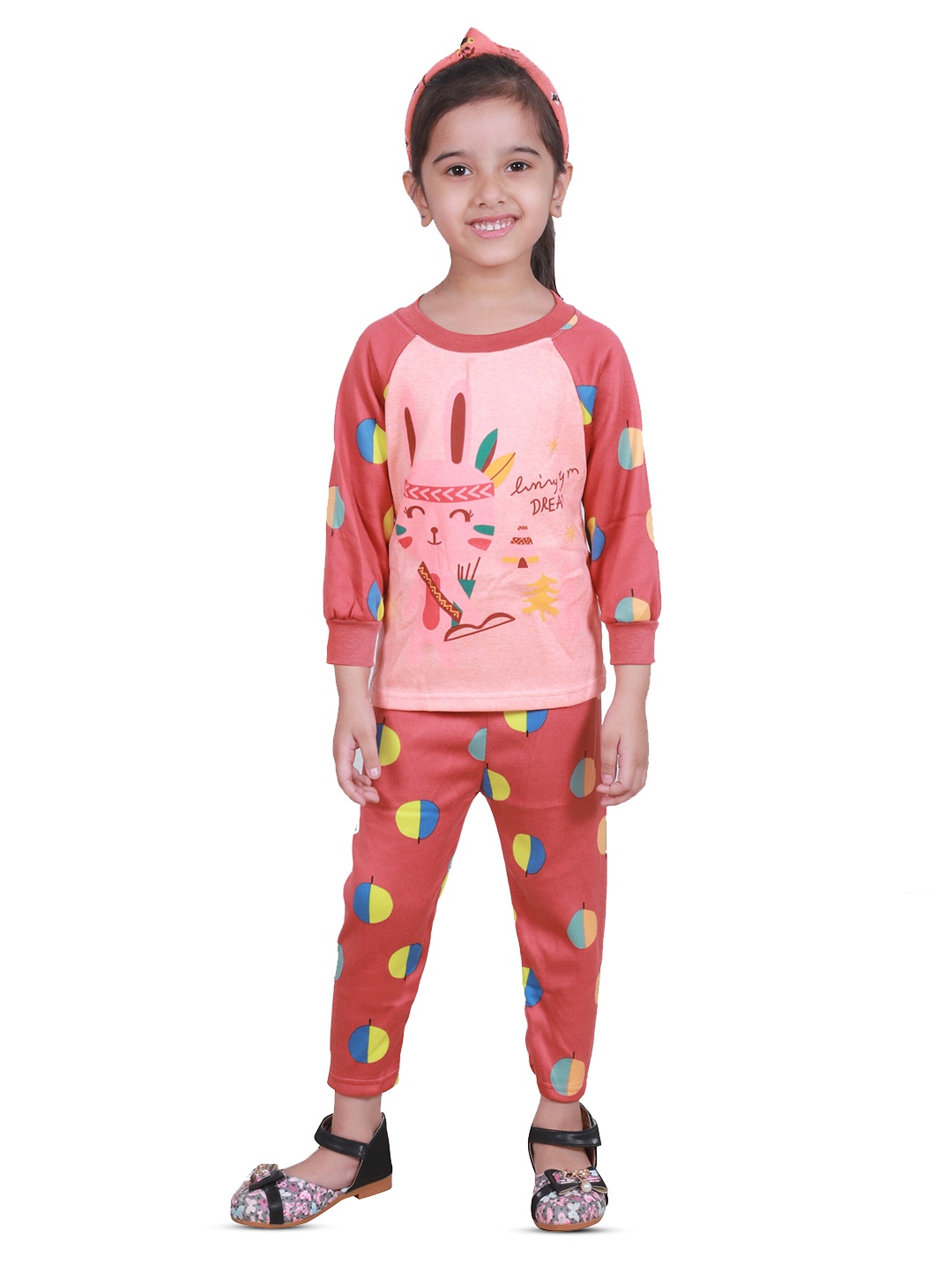 

ahhaaaa Girls Graphic Printed Round Neck Sweatshirt with Joggers, Pink