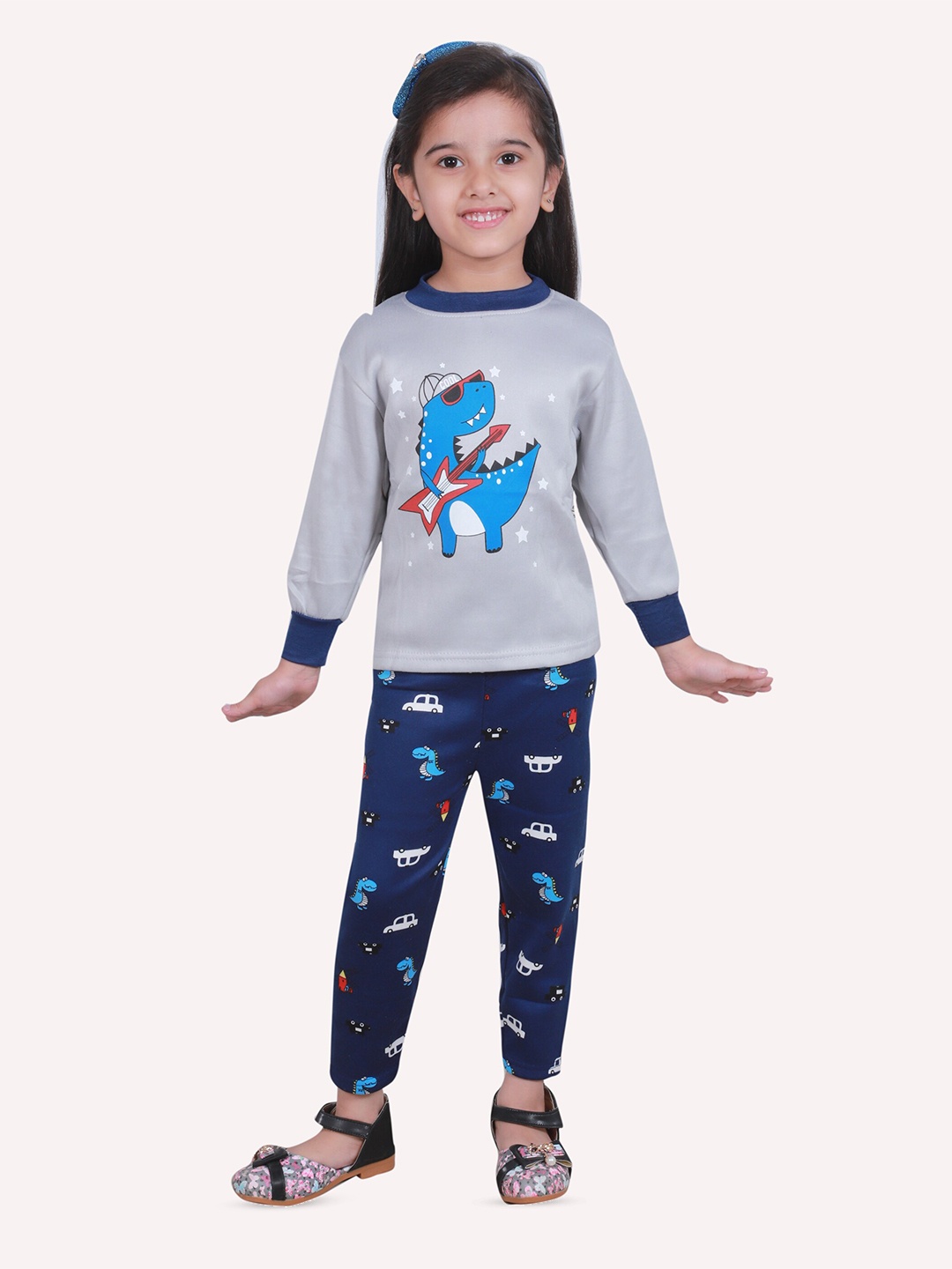 

ahhaaaa Girls Graphic Printed Round Neck Sweatshirt & Trousers, Navy blue