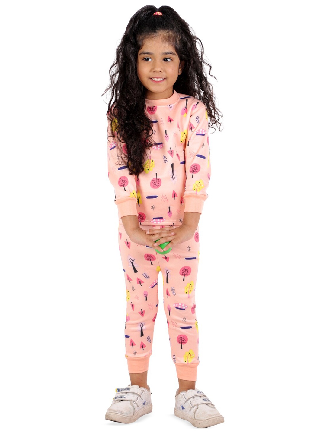 

ahhaaaa Girls Graphic Printed Round Neck Sweatshirt & Joggers, Peach