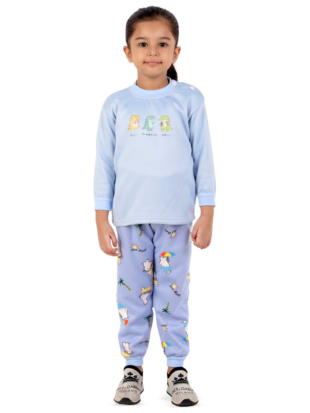 

ahhaaaa Girls Graphic Printed Round Neck T-shirt & Joggers, Blue