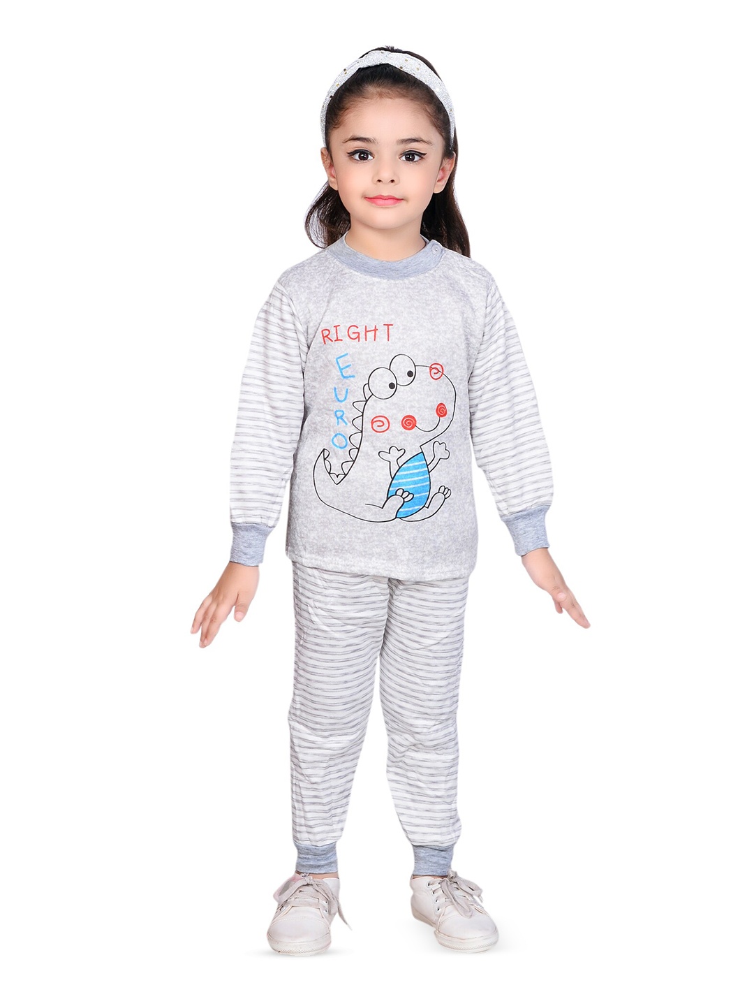 

ahhaaaa Girls Graphic Printed Round Neck Sweatshirt & Joggers, Grey