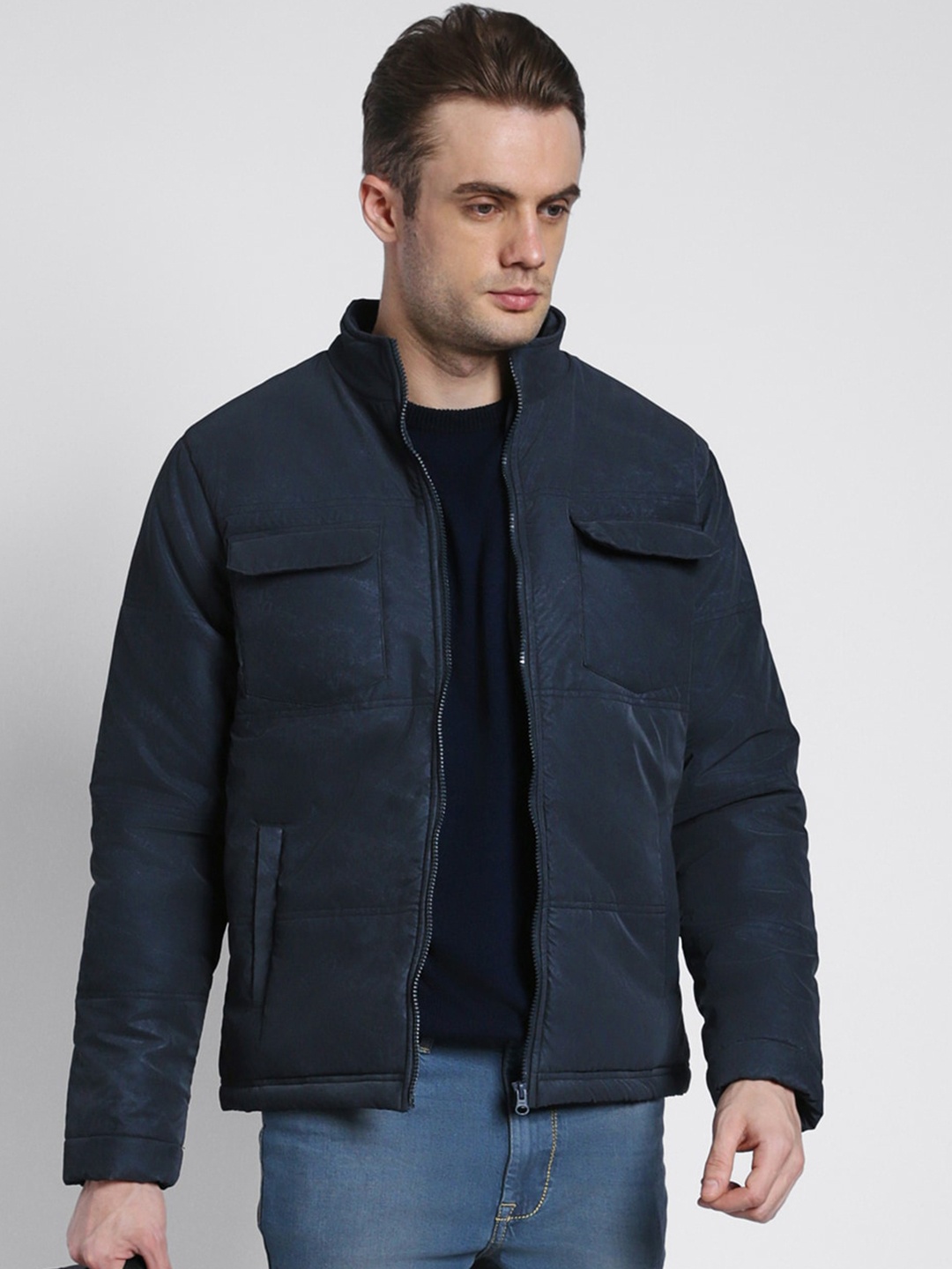 

Dennis Lingo Stand Collar Bomber Jacket, Navy blue