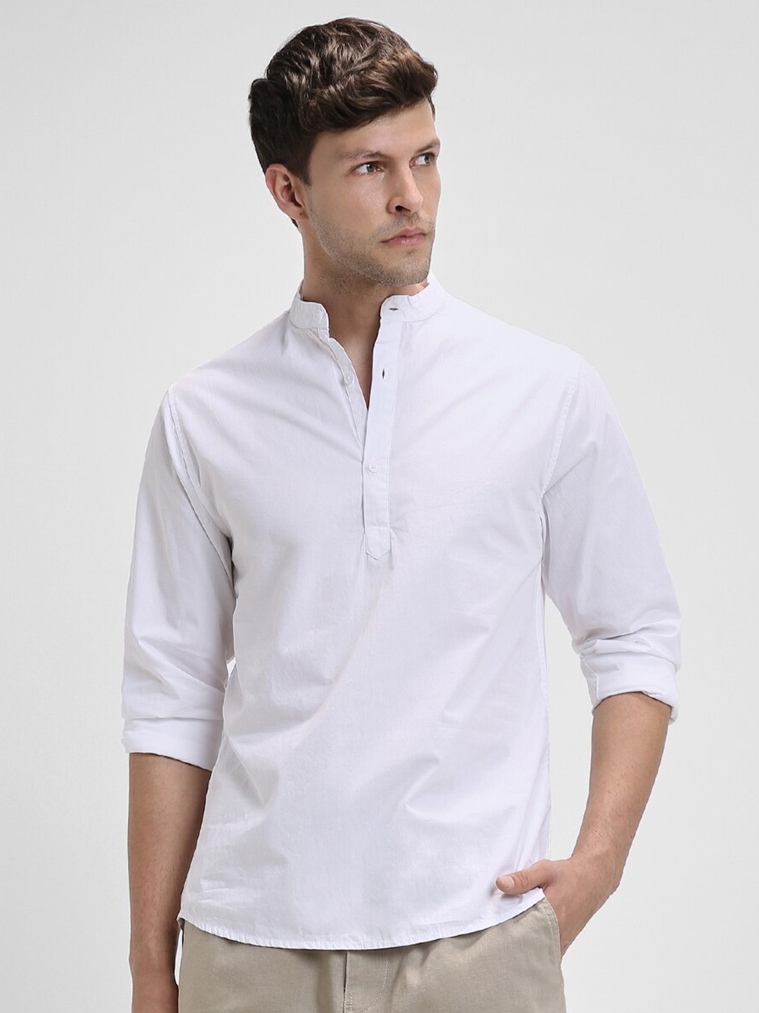 

Dennis Lingo Slim Fit Mandarin Collar Cotton Casual Shirt, White