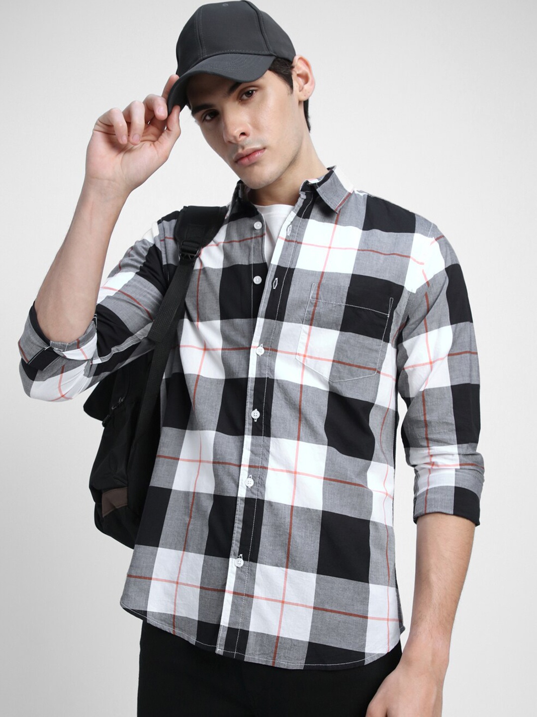 

Dennis Lingo India Slim Fit Windowpane Checked Cotton Casual Shirt, Black