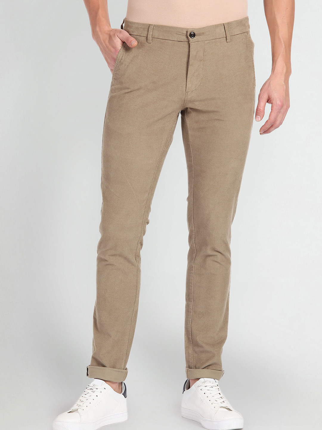 

Arrow Sport Men Slim Fit Chinos Trousers, Beige