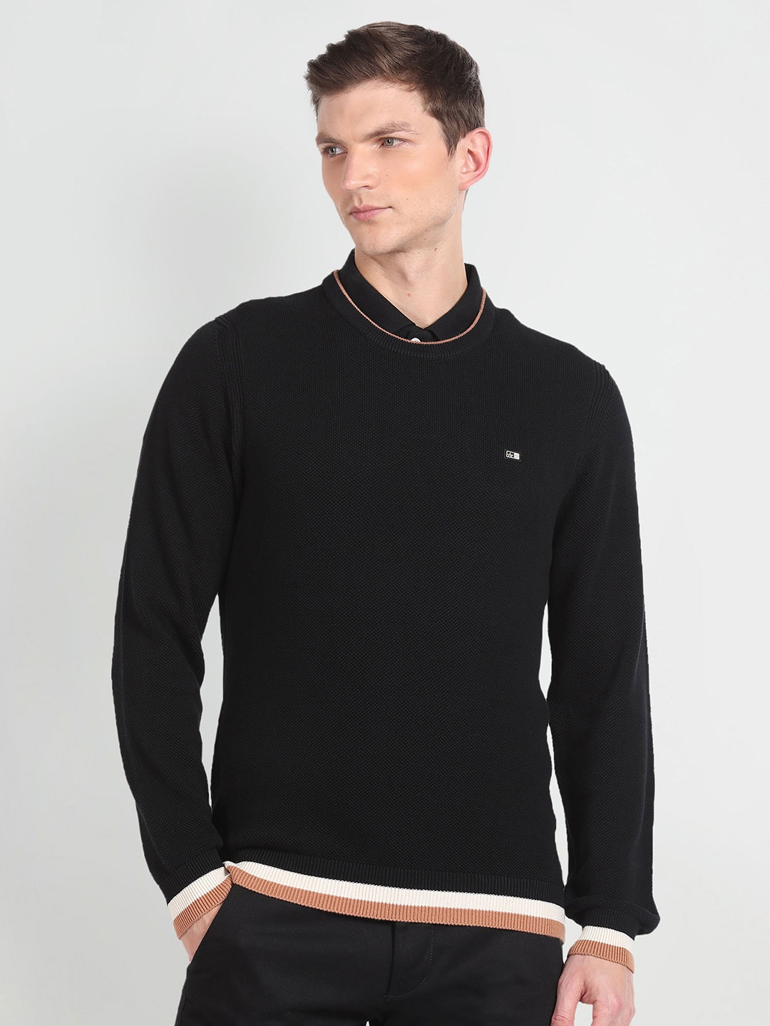 

Arrow Sport Self Design Pullover Sweater, Black